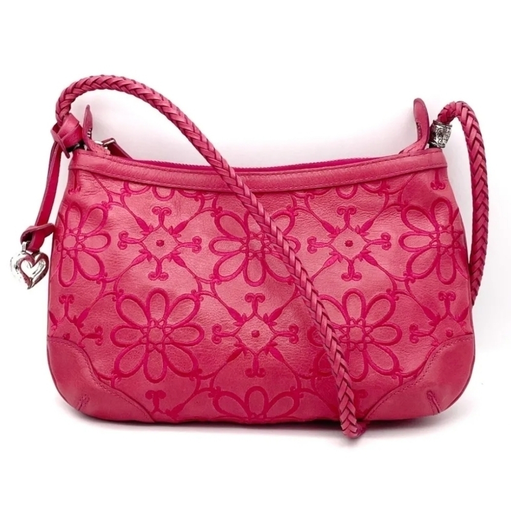 BRIGHTON Vintage Y2K Valencia Pink Leather Braided Strap Floral Pattern